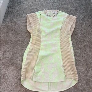 3.1 Phillip embellished Lime and Cream mini meshed Dress clear crystal